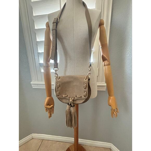 Rebecca Minkoff Adjustable Strap Fringe Brown Gold Hardware Handbag Purse - Picture 1 of 5